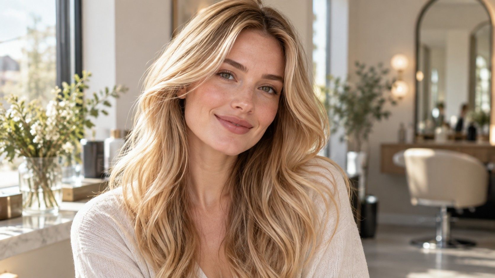 Clear golden beige blonde hair in daylight