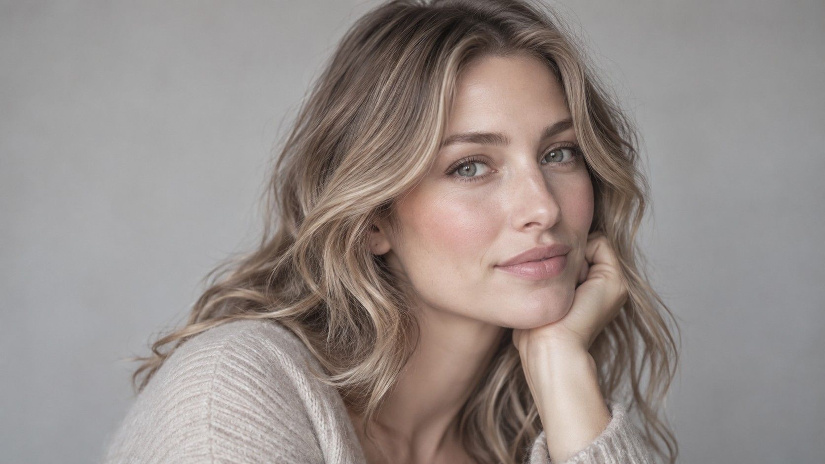 Muted beige blonde hair with soft dimension
