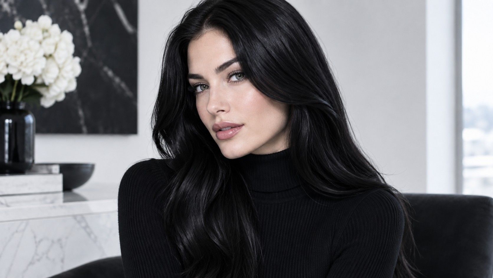 Deep cool brunette hair with bright clear shine